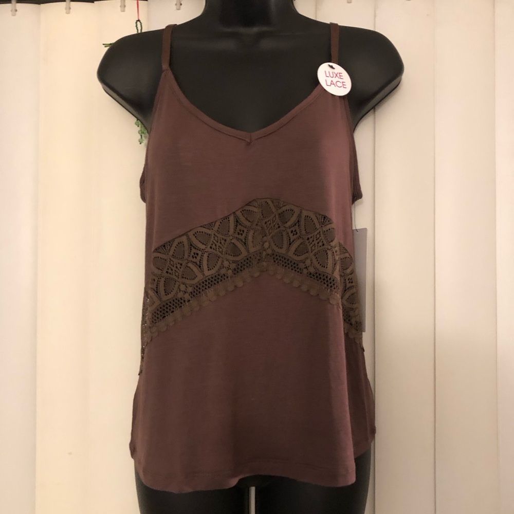 Daisy Fuentes Brown Crochet-Trim Camisole